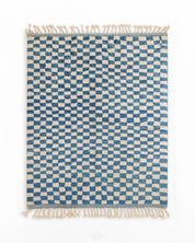 Blue Checkered Rug 3 X 5 Ft | 90 X 150 Cm / With Tassels / Short (0.4” / 1 cm)
