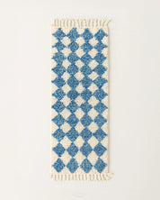 Blue Checkered Runner 2 X 6 Ft | 60 X 180 Cm / With Tassels / Short (0.4” / 1 cm)