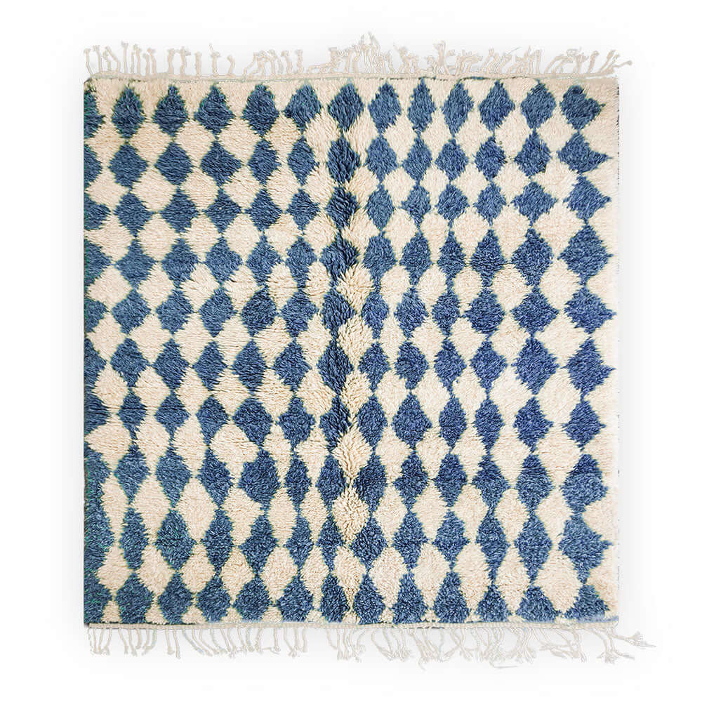 Blue Checkered Moroccan Rug - Berber Handicraft