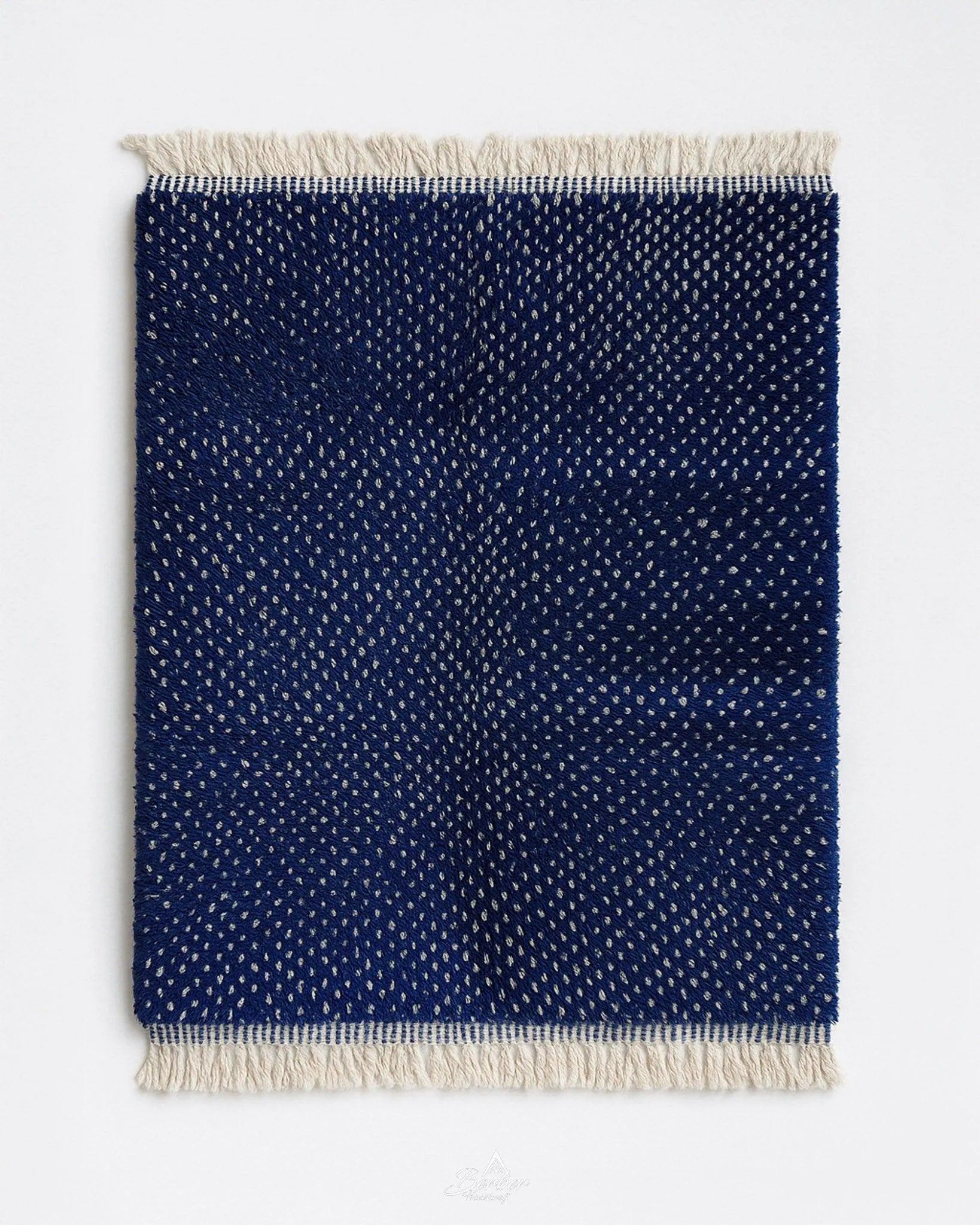 Blue Dotted Berber Rug 3 X 5 Ft | 90 X 150 Cm / With Tassels / Short (0.4” / 1 cm)