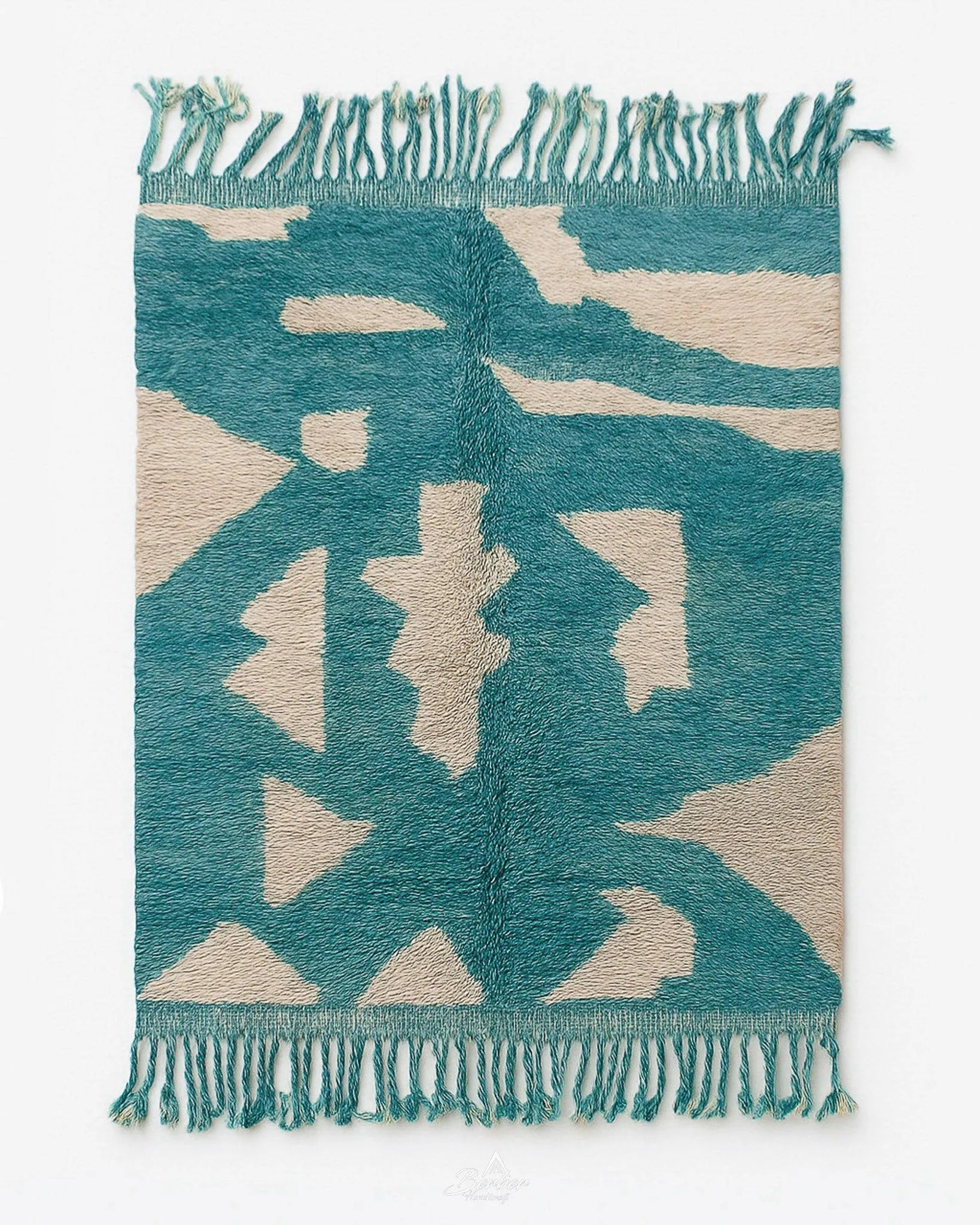 Blue Handmade Rug 3 X 5 Ft | 90 X 150 Cm / With Tassels / Short (0.4” / 1 cm)