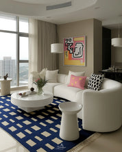 Blue Handwoven Rug 3 X 5 Ft | 90 X 150 Cm / With Tassels / Short (0.4” / 1 cm)