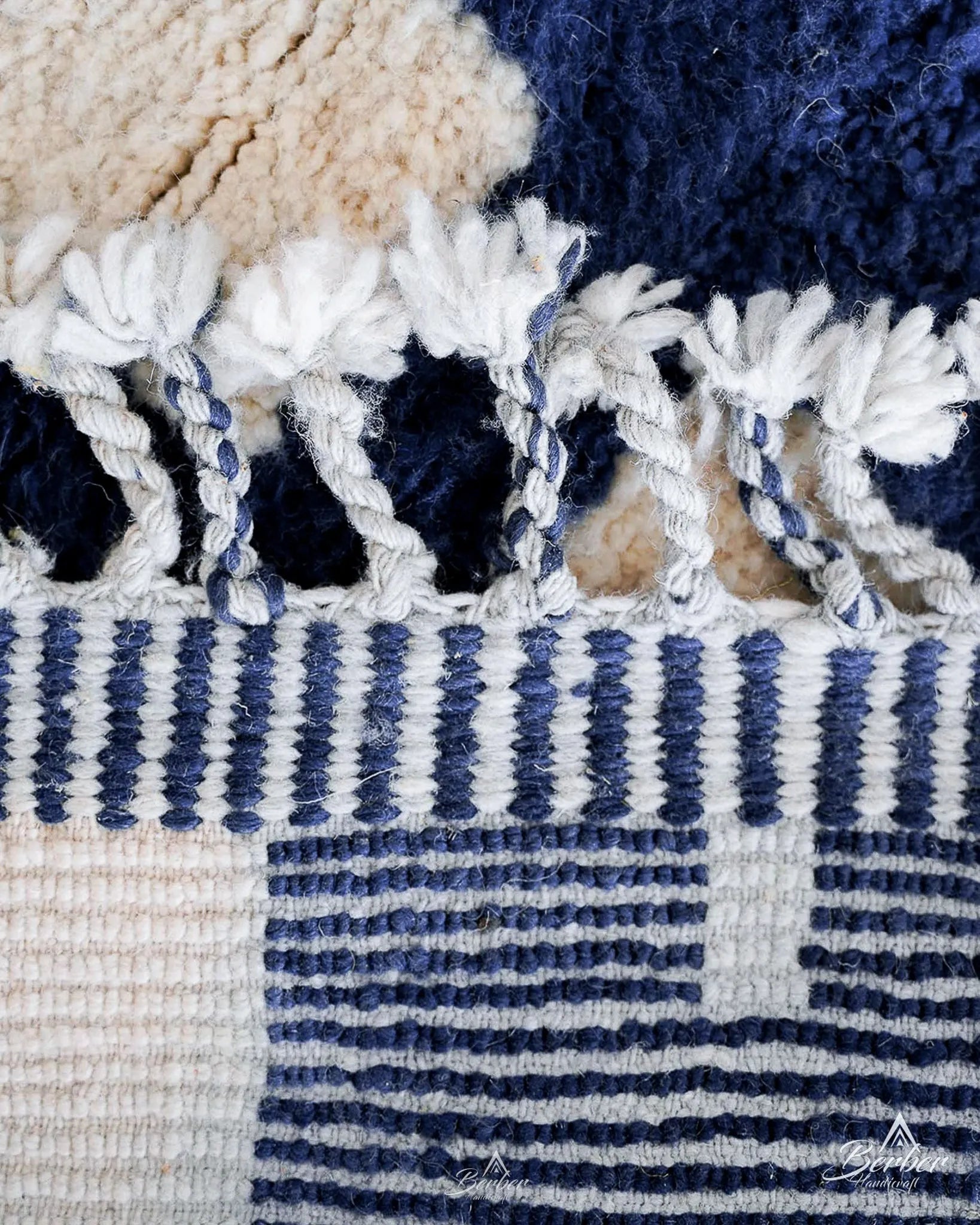 Blue Handwoven Rug 3 X 5 Ft | 90 X 150 Cm / With Tassels / Short (0.4” / 1 cm)