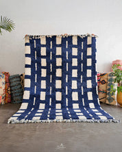 Blue Handwoven Rug 3 X 5 Ft | 90 X 150 Cm / With Tassels / Short (0.4” / 1 cm)
