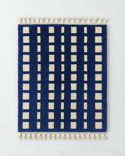 Blue Handwoven Rug 3 X 5 Ft | 90 X 150 Cm / With Tassels / Short (0.4” / 1 cm)