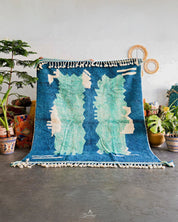 Blue Living Room Rug 3 X 5 Ft | 90 X 150 Cm / With Tassels / Short (0.4” / 1 cm)