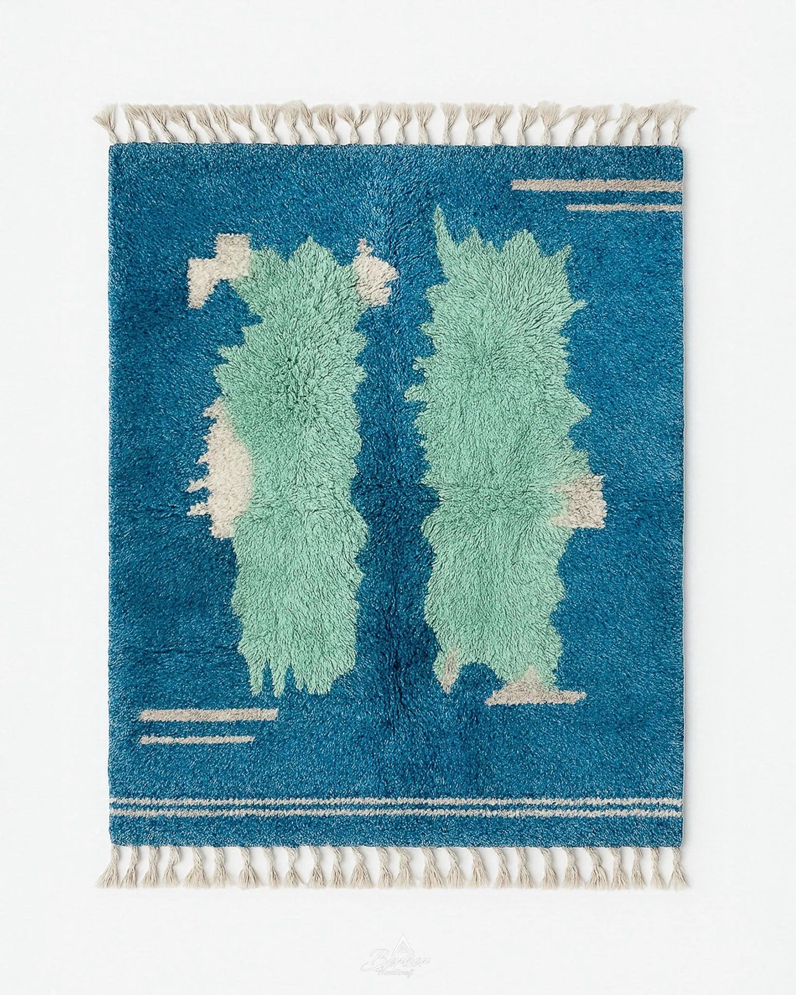 Blue Living Room Rug 3 X 5 Ft | 90 X 150 Cm / With Tassels / Short (0.4” / 1 cm)