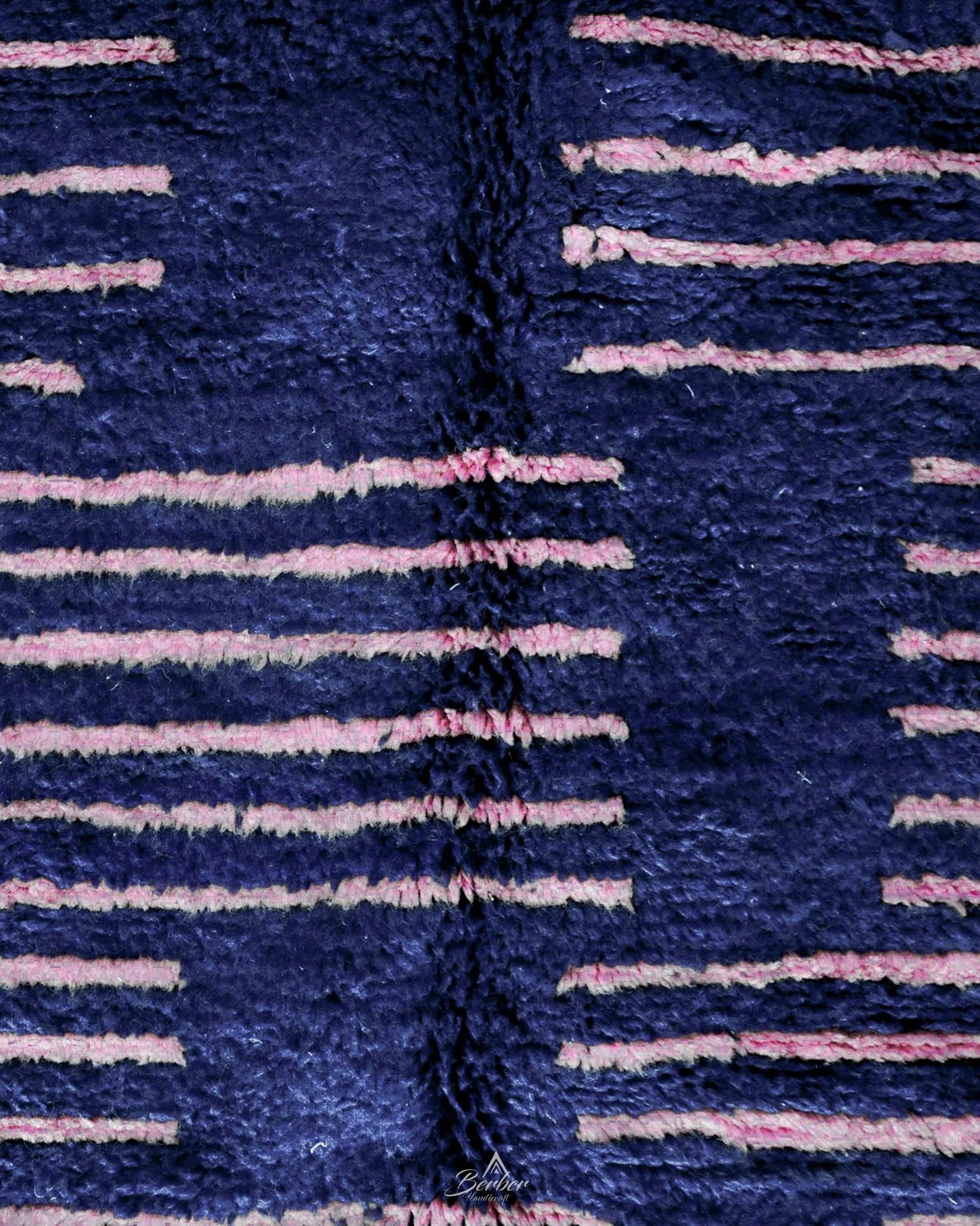 Blue Pink Berber Rug 3 X 5 Ft | 90 X 150 Cm / With Tassels / Short (0.4” / 1 cm)