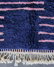 Blue Pink Berber Rug 3 X 5 Ft | 90 X 150 Cm / With Tassels / Short (0.4” / 1 cm)