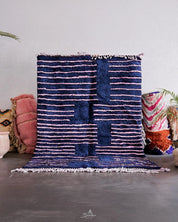 Blue Pink Berber Rug 3 X 5 Ft | 90 X 150 Cm / With Tassels / Short (0.4” / 1 cm)