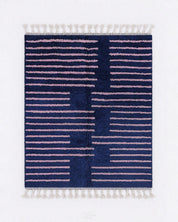 Blue Pink Berber Rug 3 X 5 Ft | 90 X 150 Cm / With Tassels / Short (0.4” / 1 cm)