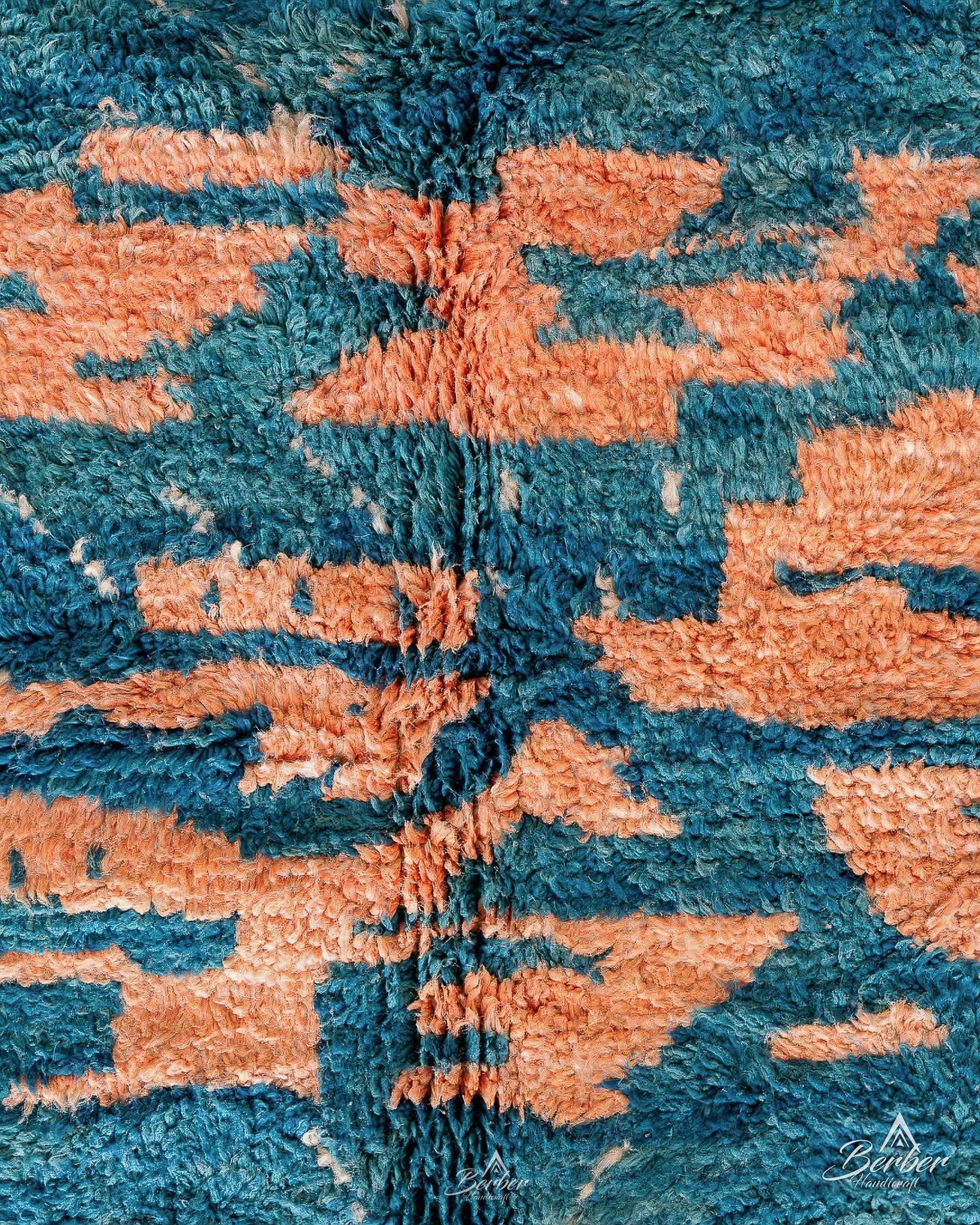 Blue Pink Moroccan Rug 3 X 5 Ft | 90 X 150 Cm / With Tassels / Short (0.4” / 1 cm)