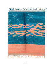 Blue Pink Moroccan Rug 3 X 5 Ft | 90 X 150 Cm / With Tassels / Short (0.4” / 1 cm)
