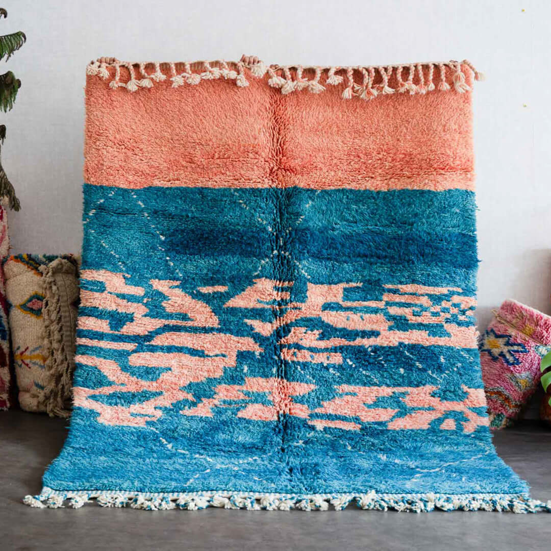 Blue Pink Moroccan Rug - Berber Handicraft