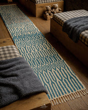 Blue Striped Runner Rug 3 X 5 Ft | 90 X 150 Cm / With Tassels / Short (0.4” / 1 cm)