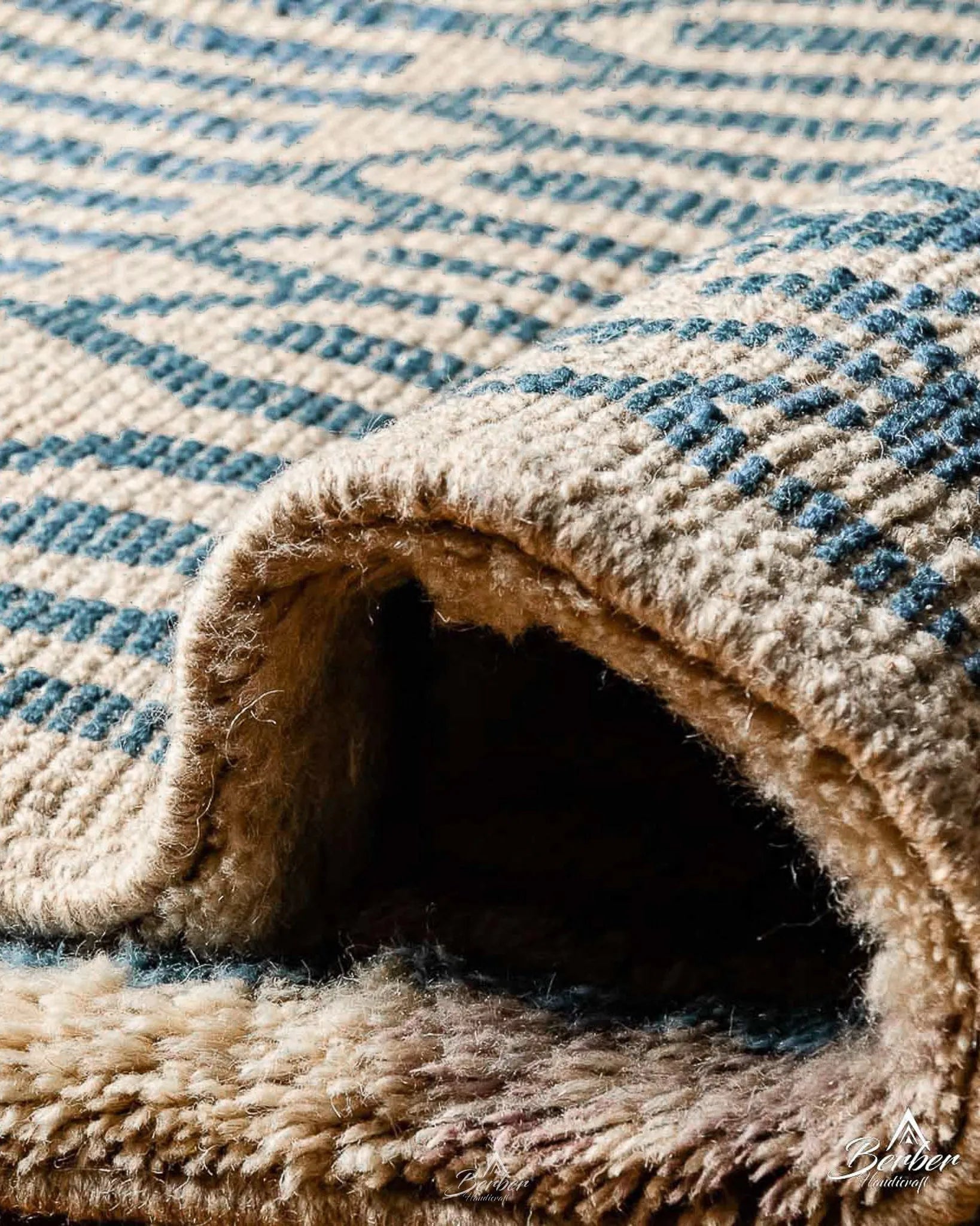 Blue Striped Runner Rug 3 X 5 Ft | 90 X 150 Cm / With Tassels / Short (0.4” / 1 cm)