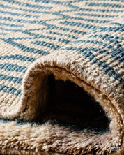 Blue Striped Runner Rug 3 X 5 Ft | 90 X 150 Cm / With Tassels / Short (0.4” / 1 cm)