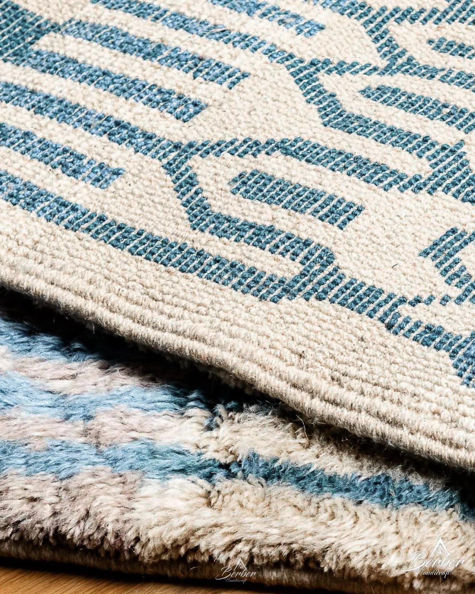 Blue Striped Runner Rug 3 X 5 Ft | 90 X 150 Cm / With Tassels / Short (0.4” / 1 cm)
