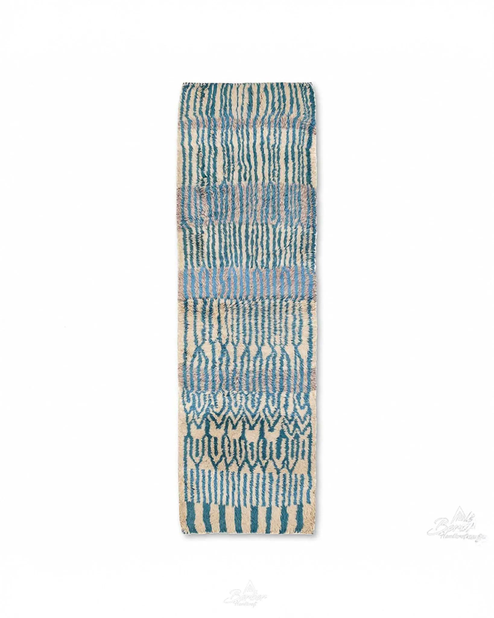 Blue Striped Runner Rug 3 X 5 Ft | 90 X 150 Cm / With Tassels / Short (0.4” / 1 cm)