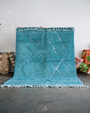 Blue Trellis Rug 3 X 5 Ft | 90 X 150 Cm / With Tassels / Short (0.4” / 1 cm)