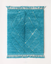 Blue Trellis Rug 3 X 5 Ft | 90 X 150 Cm / With Tassels / Short (0.4” / 1 cm)