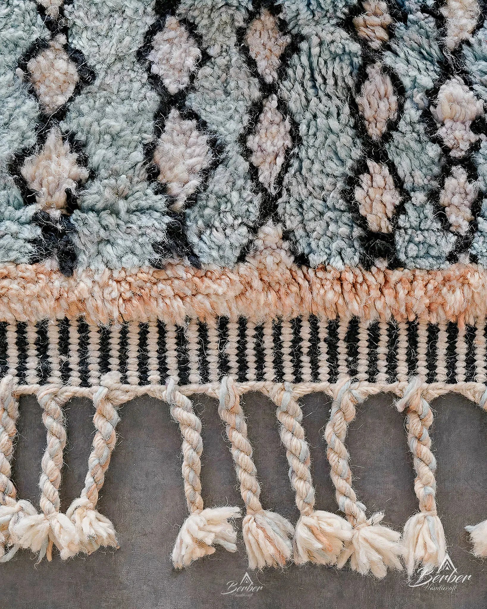 Blue Tribal Rug 3 X 5 Ft | 90 X 150 Cm / With Tassels / Short (0.4” / 1 cm)