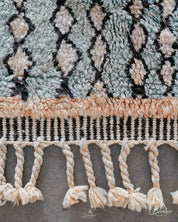 Blue Tribal Rug 3 X 5 Ft | 90 X 150 Cm / With Tassels / Short (0.4” / 1 cm)