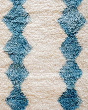 Blue White Azilal Rug 3 X 5 Ft | 90 X 150 Cm / With Tassels / Short (0.4” / 1 cm)