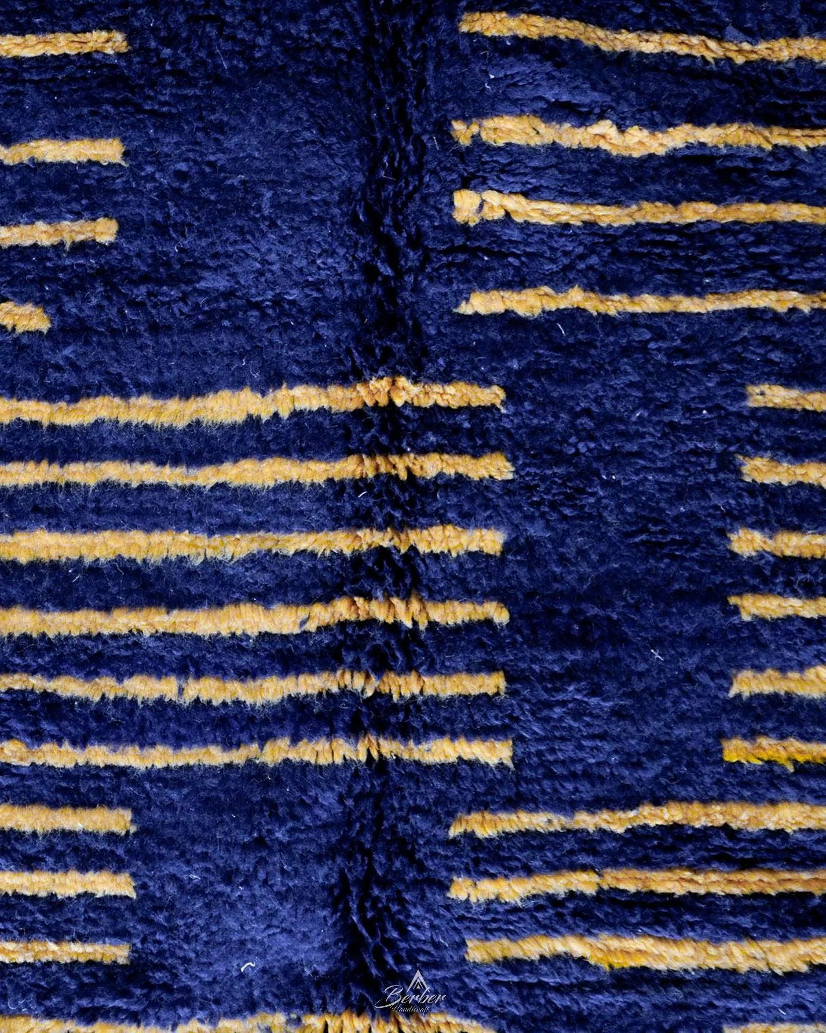 Blue Yellow Berber Rug 3 X 5 Ft | 90 X 150 Cm / With Tassels / Short (0.4” / 1 cm)
