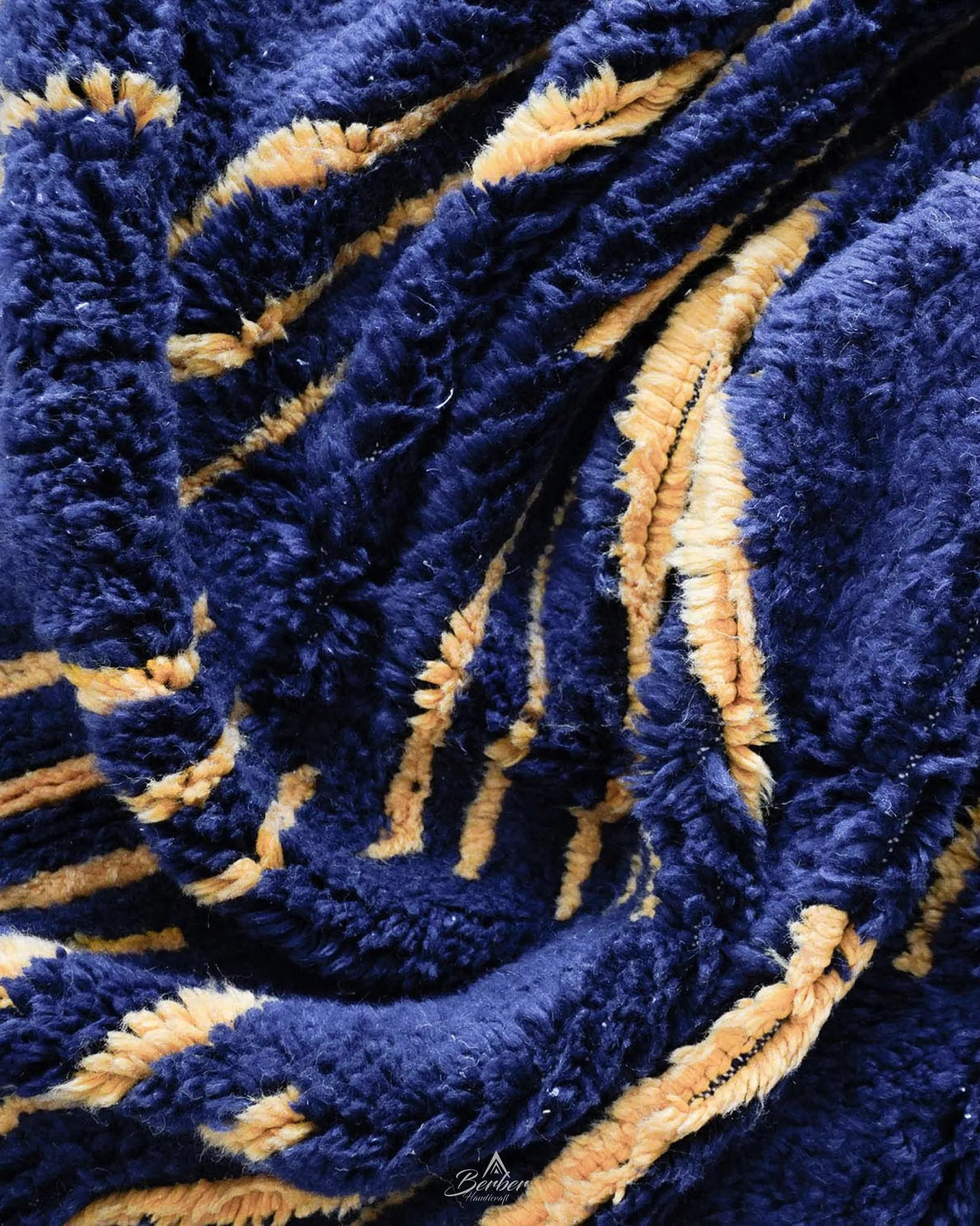 Blue Yellow Berber Rug 3 X 5 Ft | 90 X 150 Cm / With Tassels / Short (0.4” / 1 cm)