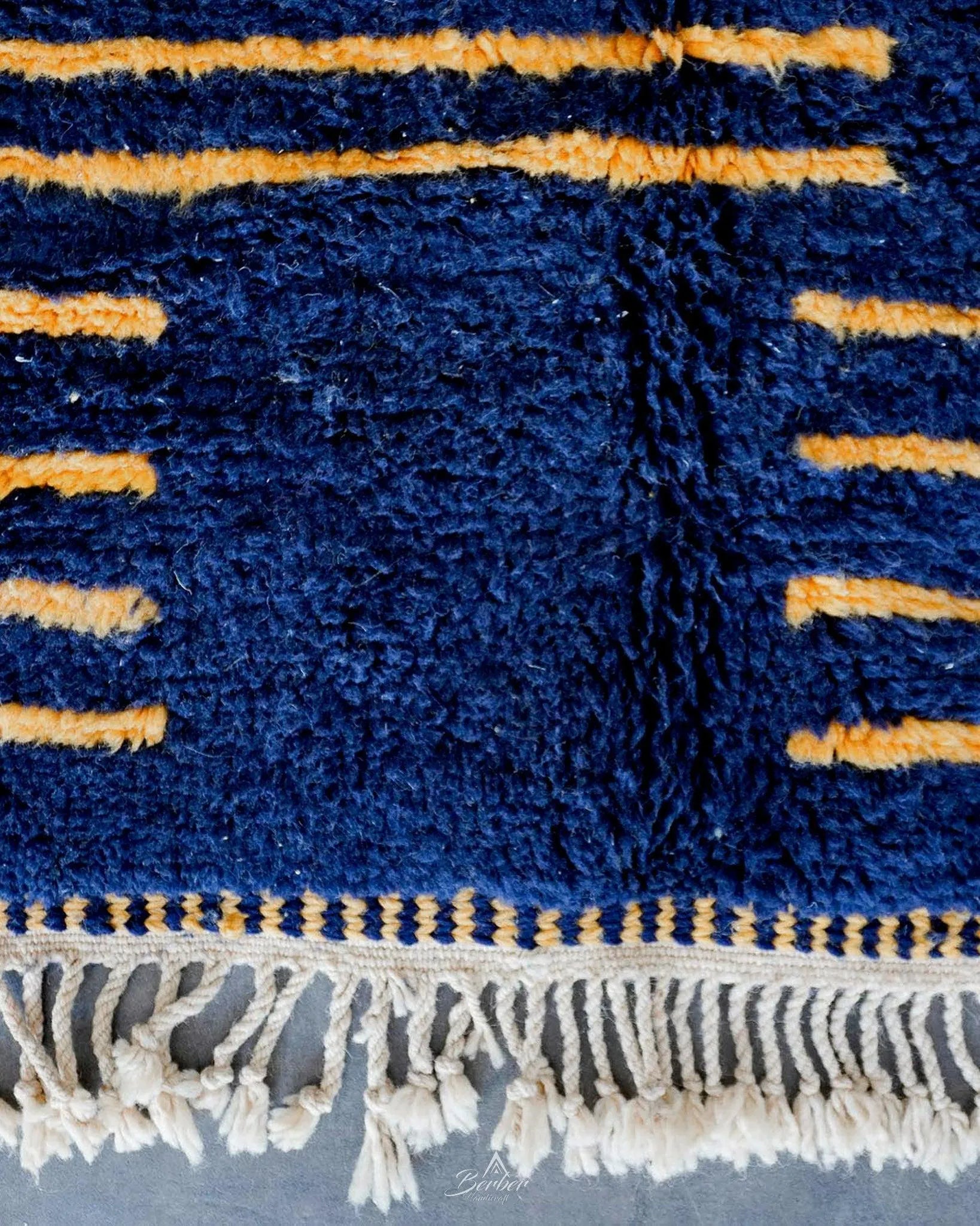 Blue Yellow Berber Rug 3 X 5 Ft | 90 X 150 Cm / With Tassels / Short (0.4” / 1 cm)