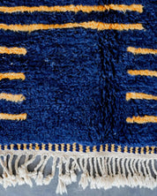 Blue Yellow Berber Rug 3 X 5 Ft | 90 X 150 Cm / With Tassels / Short (0.4” / 1 cm)
