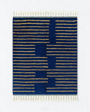 Blue Yellow Berber Rug 3 X 5 Ft | 90 X 150 Cm / With Tassels / Short (0.4” / 1 cm)