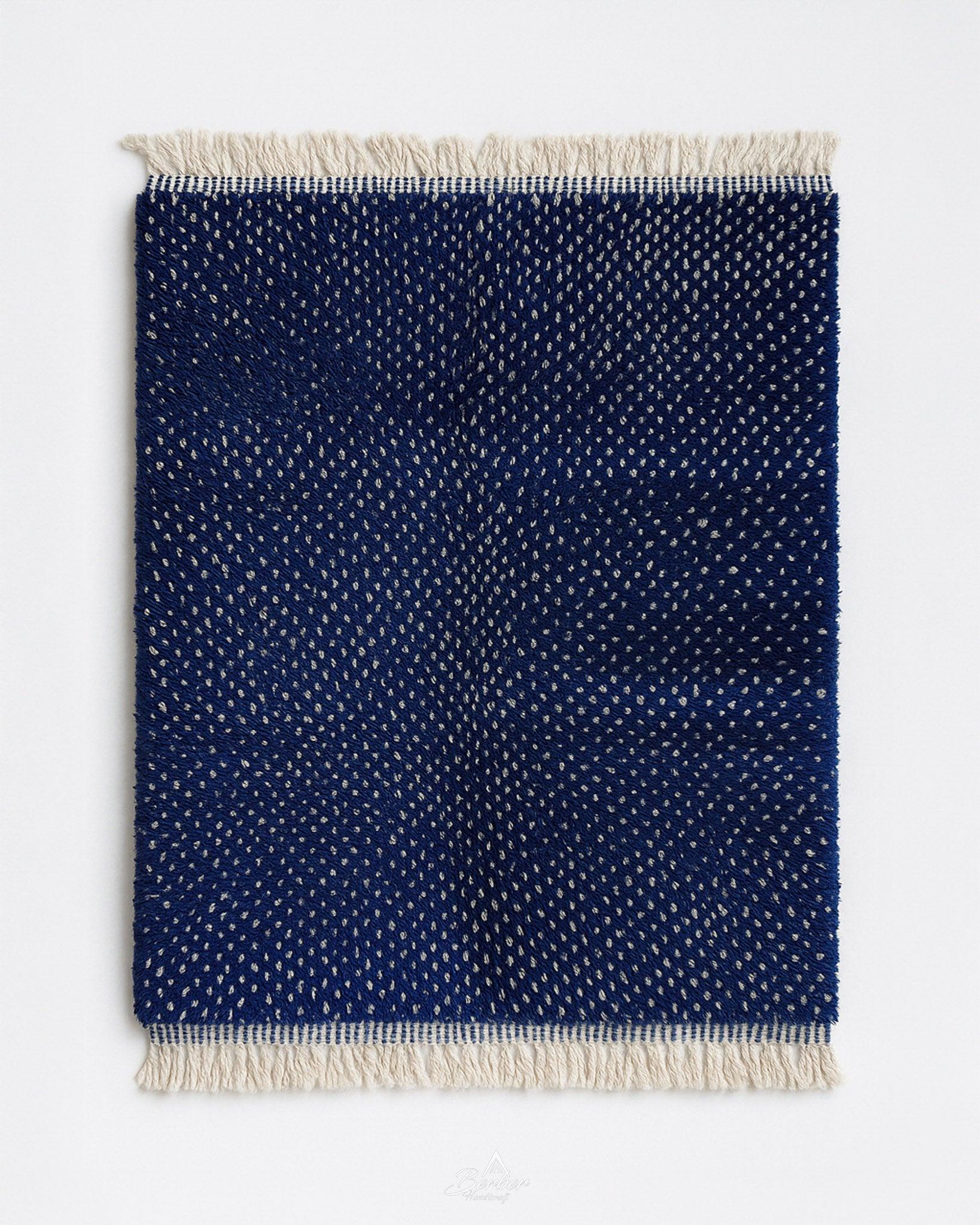 Blue Dotted Berber Rug 3 X 5 Ft | 90 X 150 Cm / With Tassels / Short (0.4” / 1 cm)