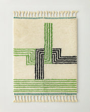 Bohemian Green Rug 3 X 5 Ft | 90 X 150 Cm / With Tassels / Short (0.4” / 1 cm)