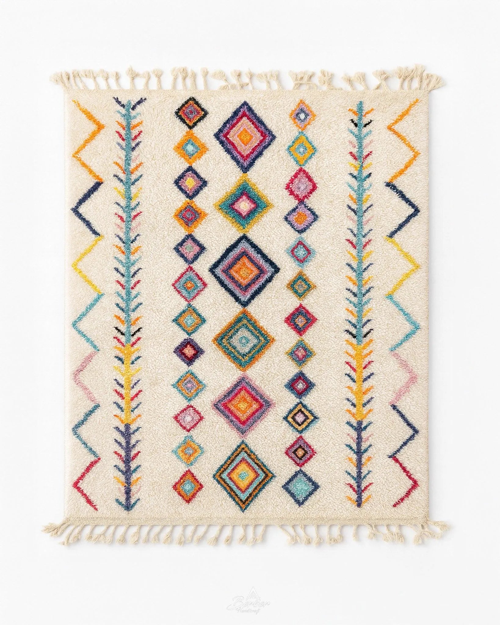Bohemian Wool Rug 3 X 5 Ft | 90 X 150 Cm / With Tassels / Short (0.4” / 1 cm)