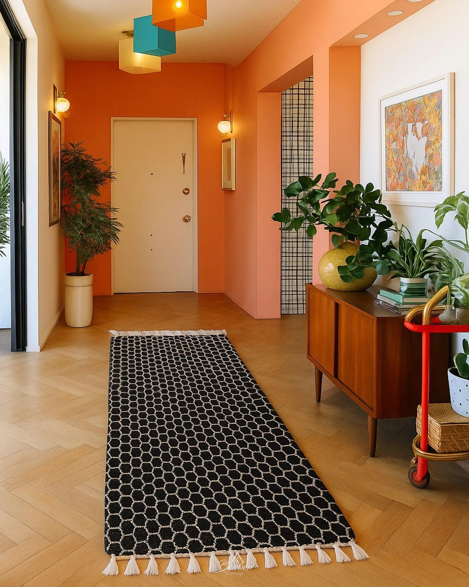 Bold Runner Rug 2 X 6 Ft | 60 X 180 Cm / With Tassels / Short (0.4” / 1 cm)