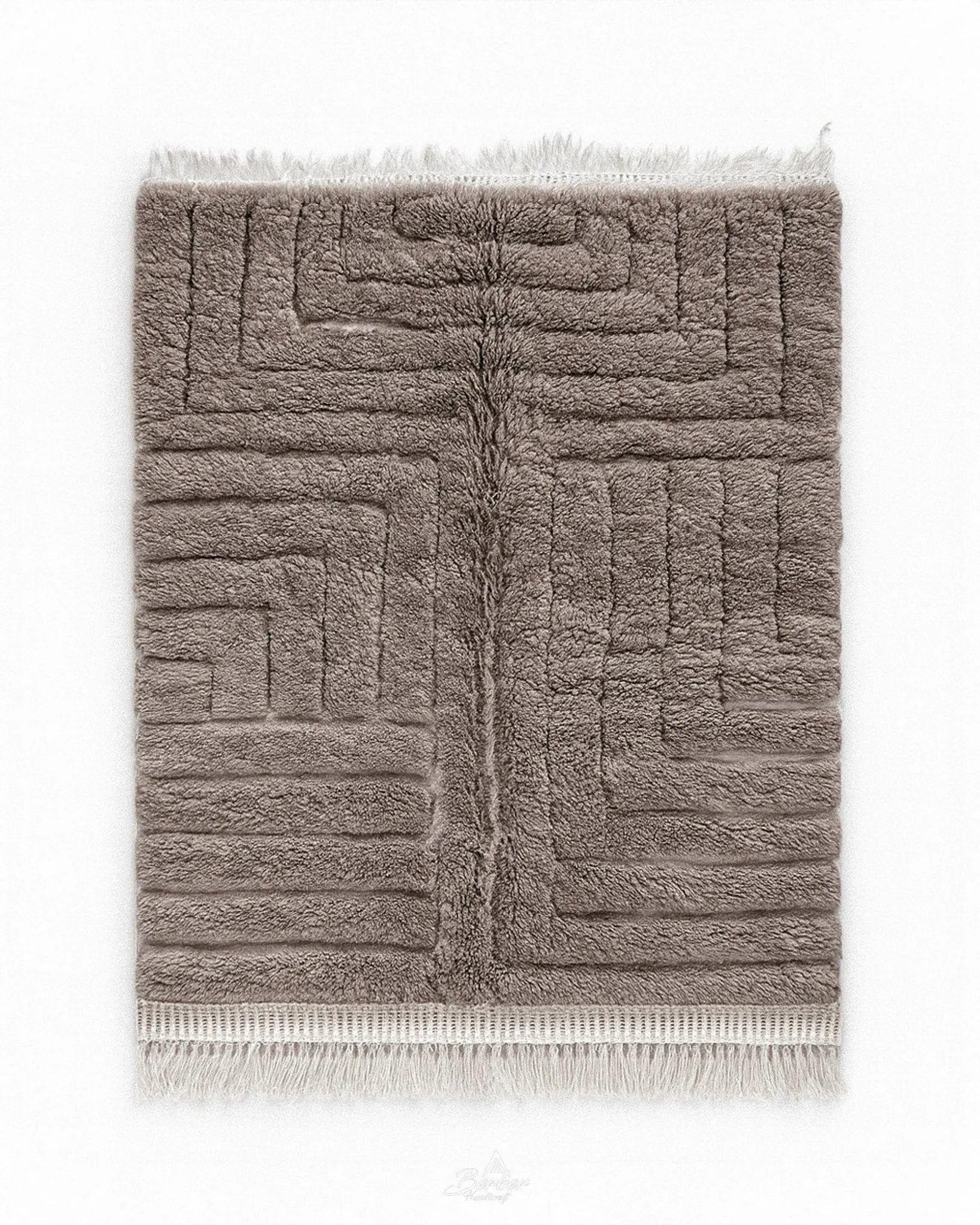 Brown Beni Ourain Carpet 3 X 5 Ft | 90 X 150 Cm / With Tassels / Short (0.4” / 1 cm)