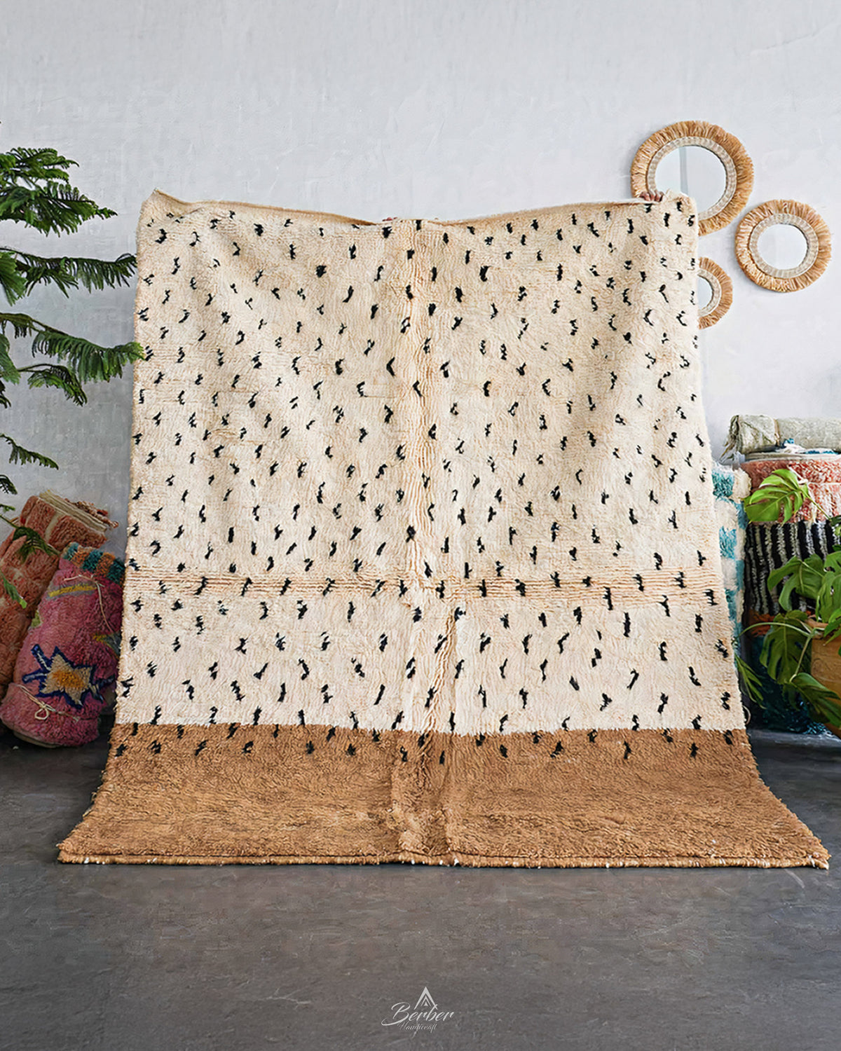 Brown Boho Moroccan Rug 3 X 5 Ft | 90 X 150 Cm / With Tassels / Short (0.4” / 1 cm)