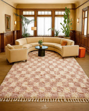 Brown Checkered Rug 3 X 5 Ft | 90 X 150 Cm / With Tassels / Short (0.4” / 1 cm)