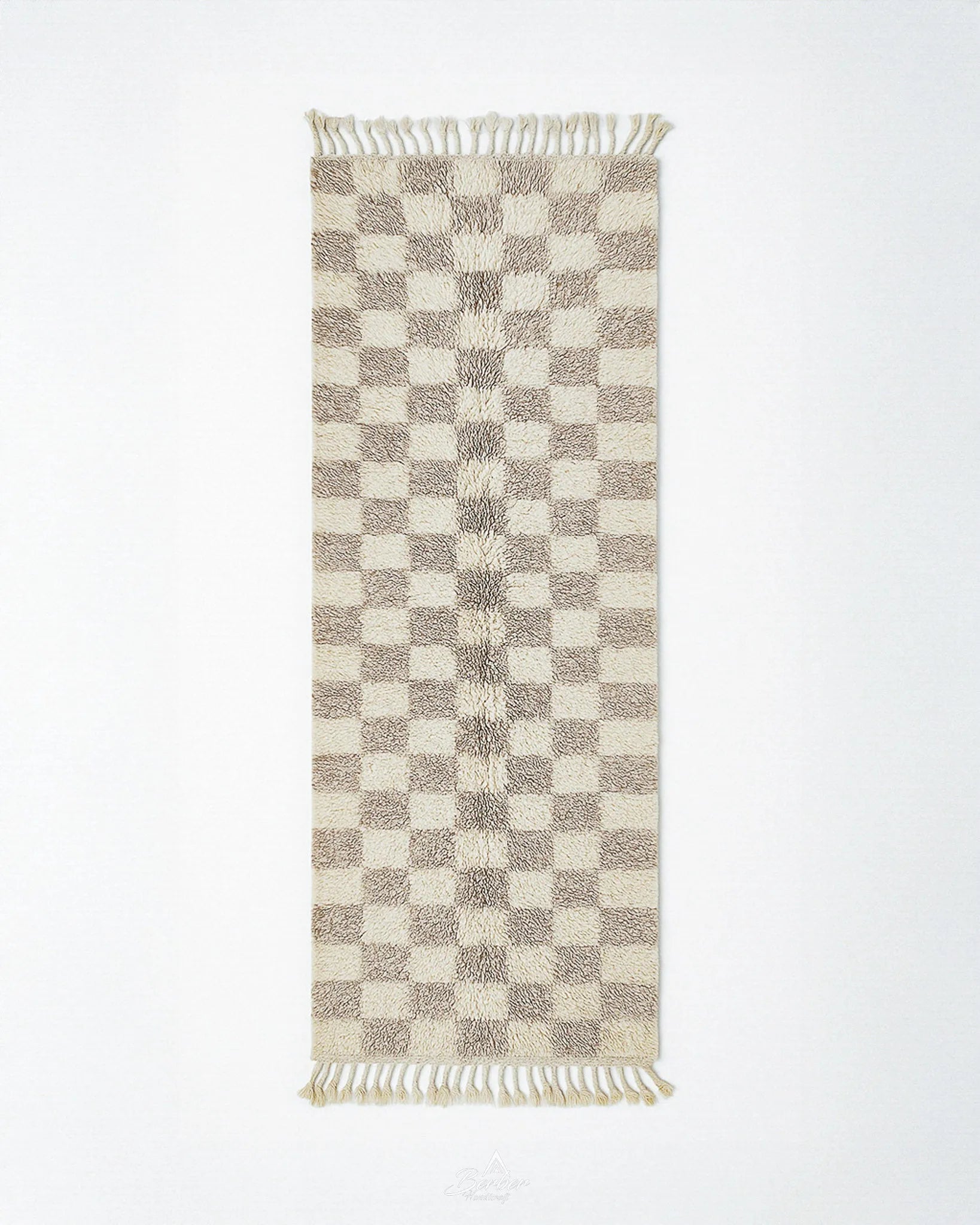 Brown Checkered Runner 2 X 6 Ft | 60 X 180 Cm / With Tassels / Short (0.4” / 1 cm)