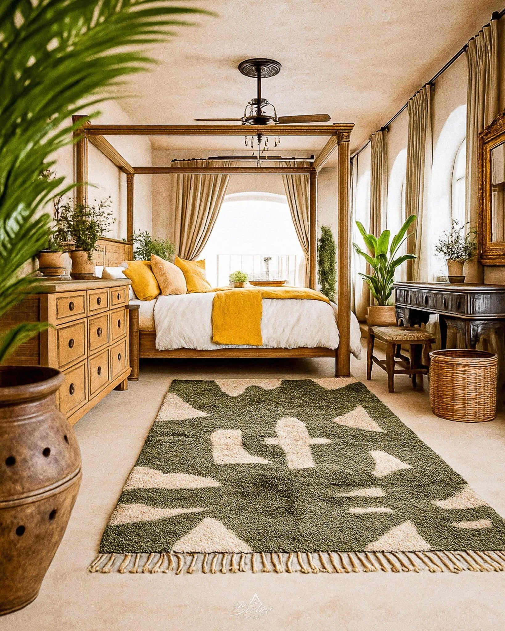 Brown Moroccan Area Rug 3 X 5 Ft | 90 X 150 Cm / With Tassels / Short (0.4” / 1 cm)