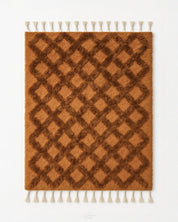 Brown Treillis Moroccan Rug 3 X 5 Ft | 90 X 150 Cm / With Tassels / Short (0.4” / 1 cm)