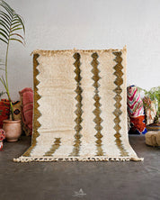 Brown White Azilal Rug 3 X 5 Ft | 90 X 150 Cm / With Tassels / Short (0.4” / 1 cm)