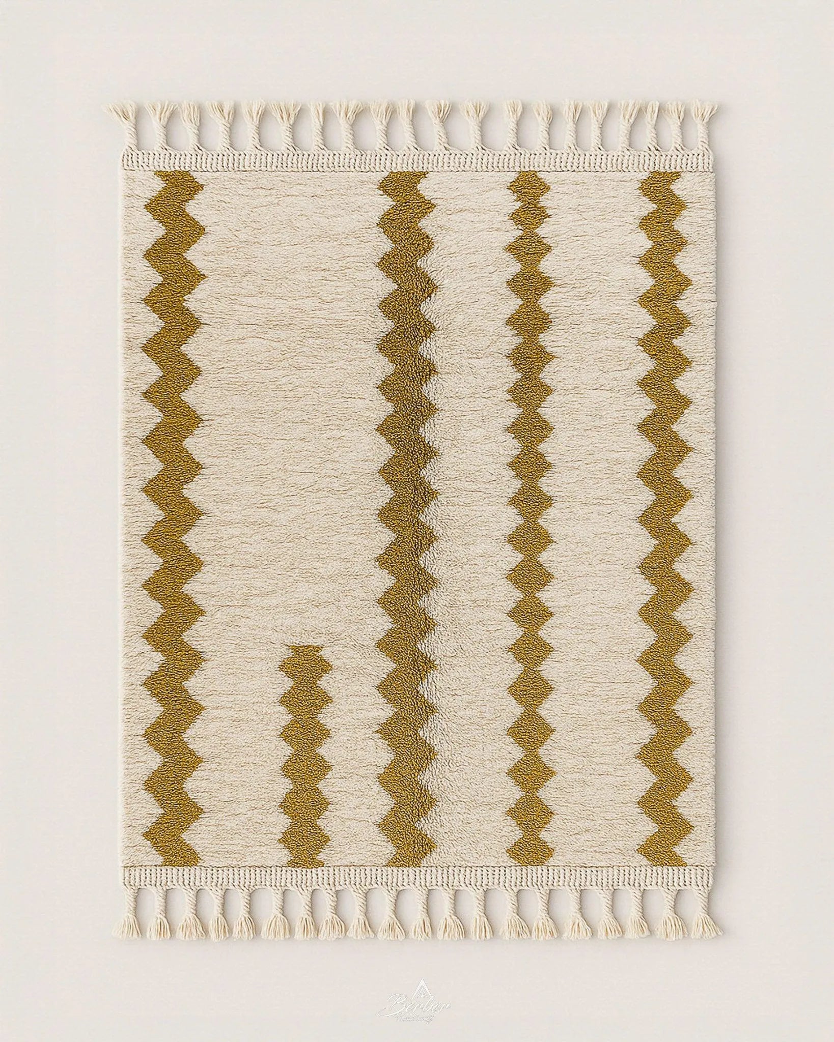 Brown White Azilal Rug 3 X 5 Ft | 90 X 150 Cm / With Tassels / Short (0.4” / 1 cm)