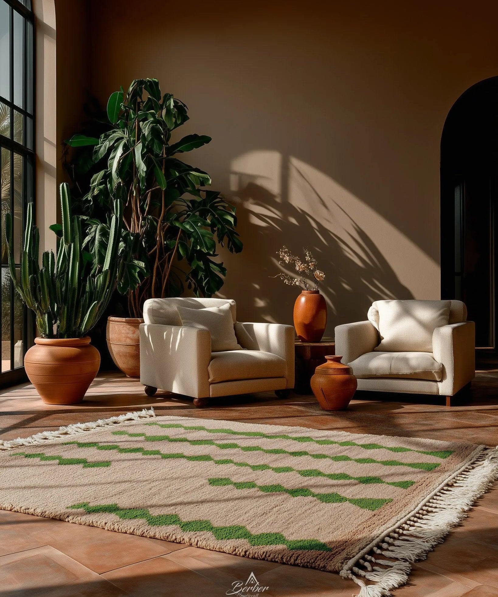 Brown and Green Moroccan Rug-Berber Handicraft