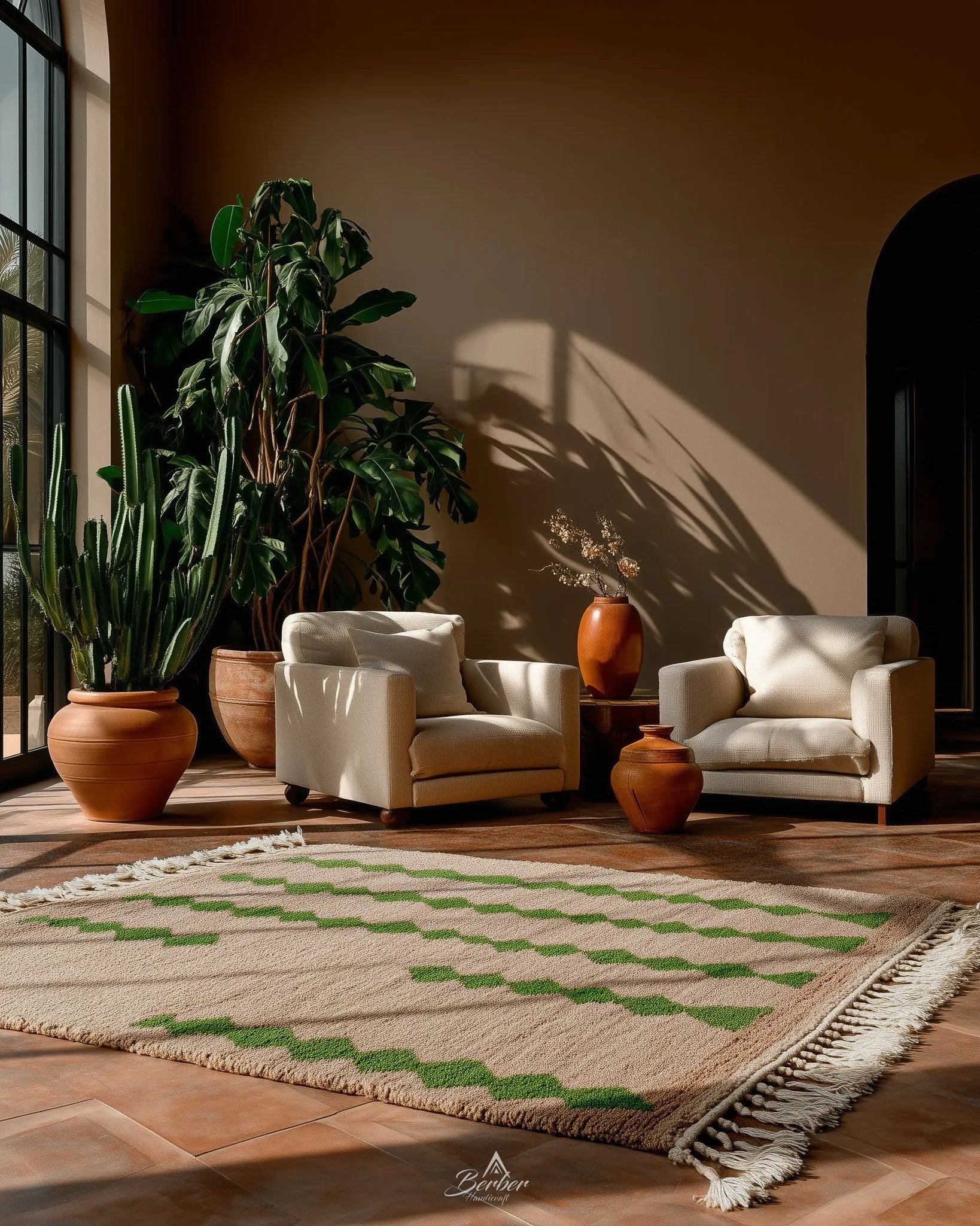 Brown and Green Moroccan Rug-Berber Handicraft