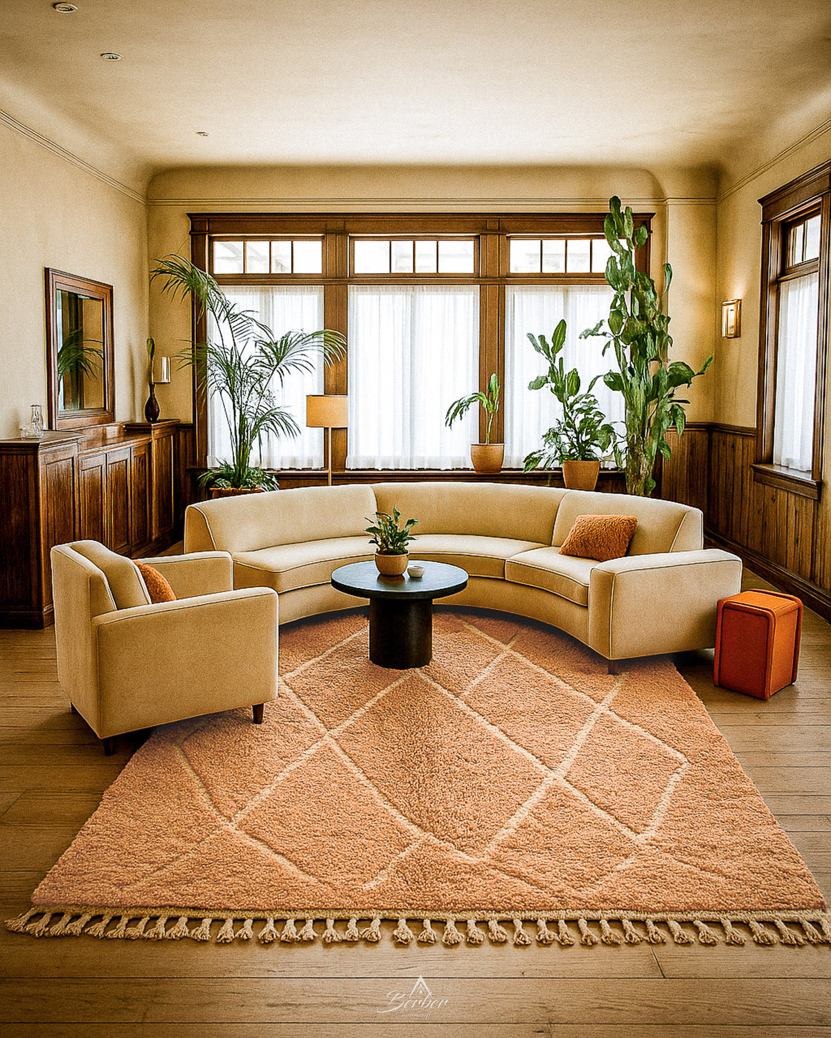 Brown Trellis Rug 3 X 5 Ft | 90 X 150 Cm / With Tassels / Short (0.4” / 1 cm)