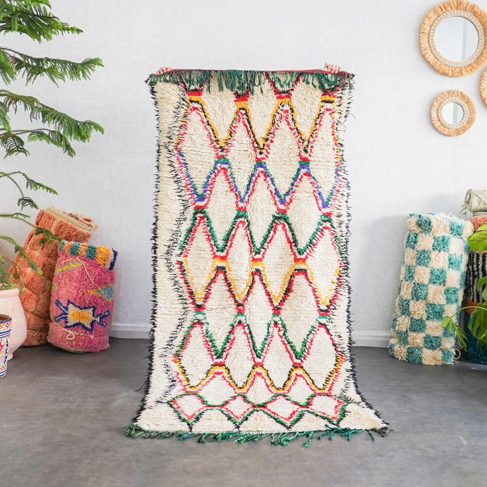 Beige green runner rug-Berber Handicraft