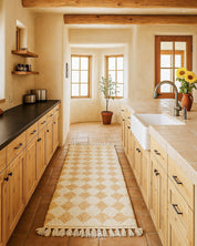 Checkered Brown Runner 2 X 6 Ft | 60 X 180 Cm / With Tassels / Short (0.4” / 1 cm)